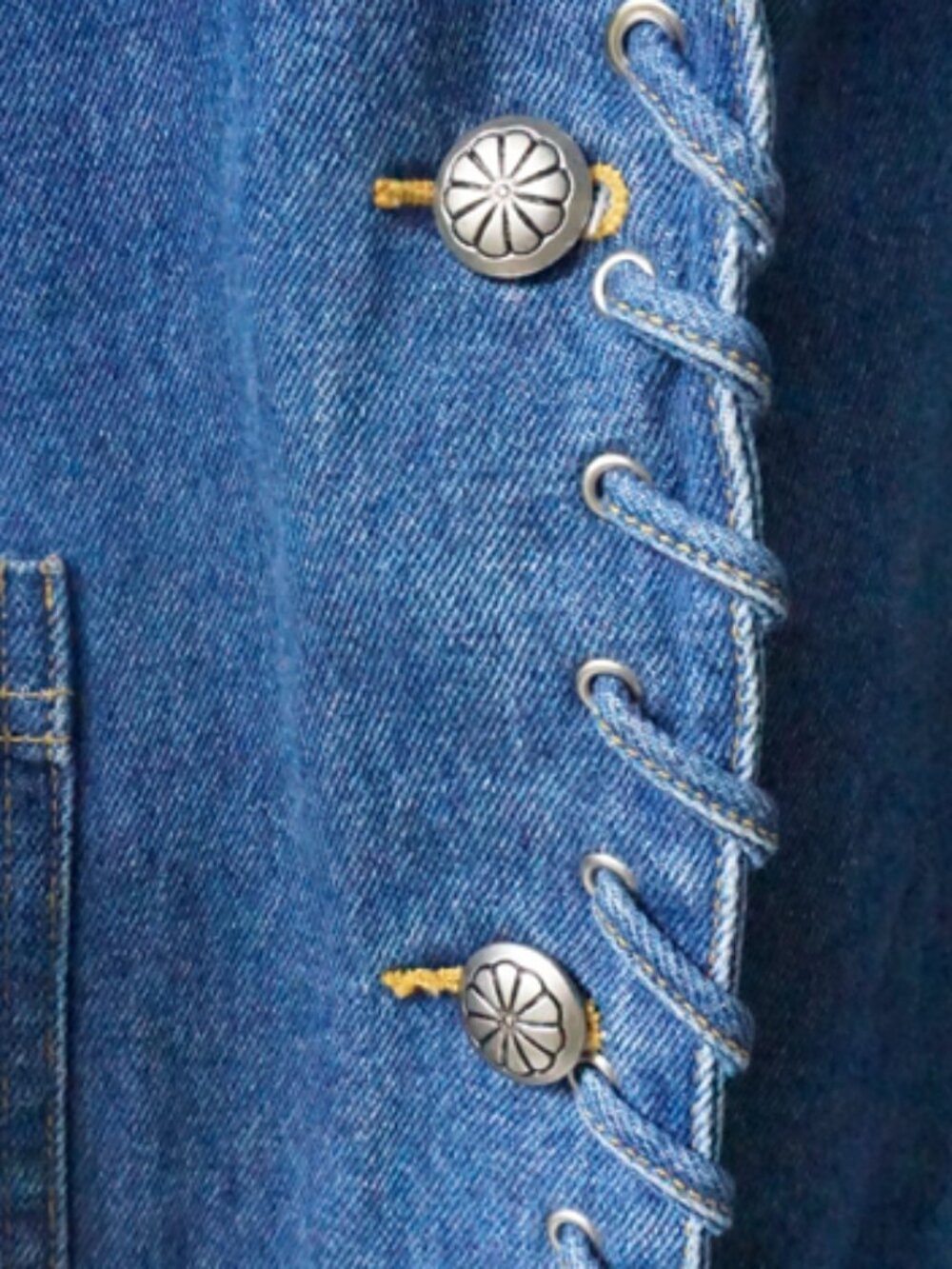 Vintage Shepler's Long Denim Jacket Concha Buttons & Laced Trim EUC Size L - Picture 2 of 5